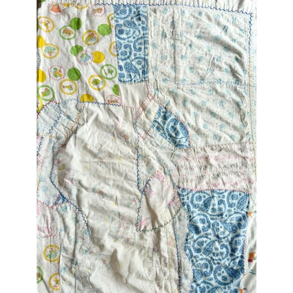 Vintage Handmade Patchwork. 60" x 43" Kid's Quilted Throw Blanket - Picture 4 of 11